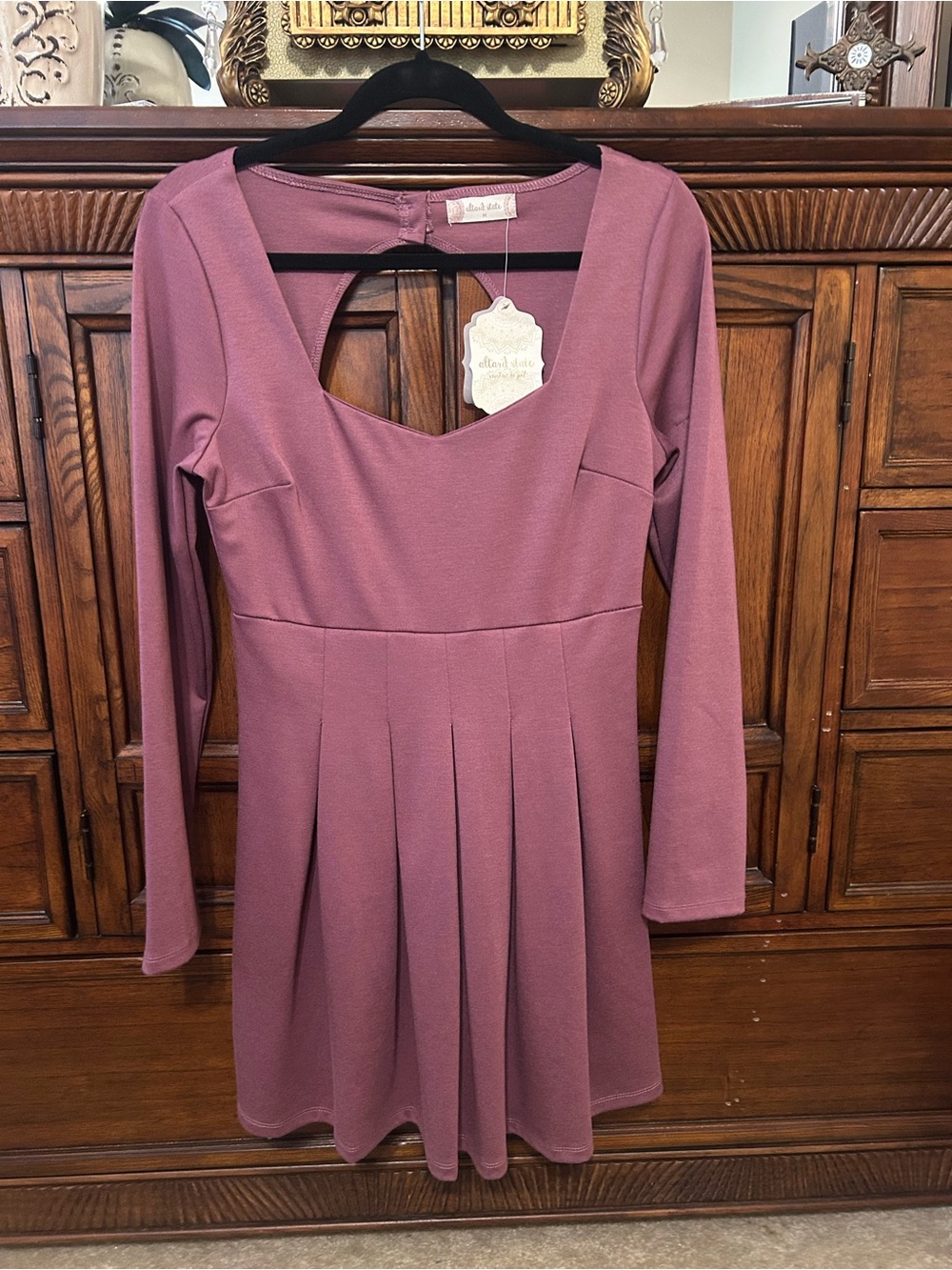 New Altar'd State Long-Sleeve Fit-and-Flare Pleated Dress Size Med